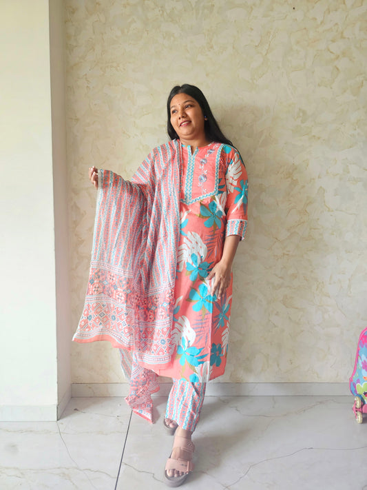 Pure Cotton Printed 3-Piece Suit