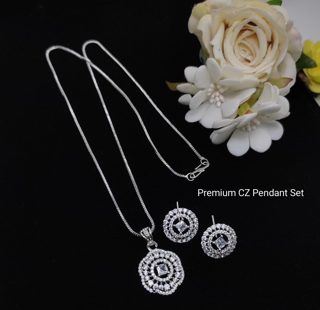 Rhodium Plated CZ Pendant Set