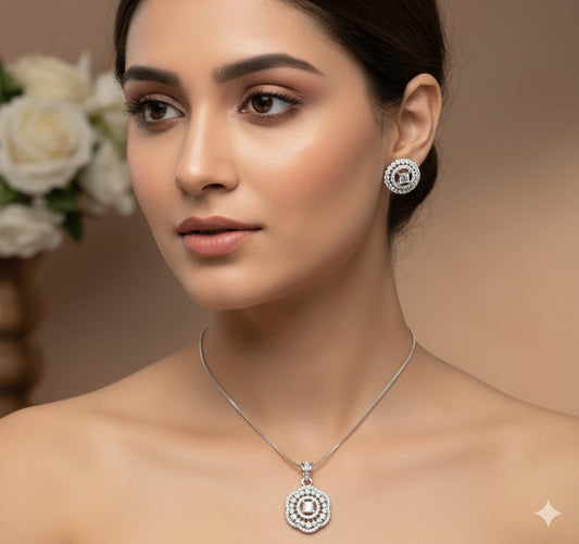 Rhodium Plated CZ Pendant Set