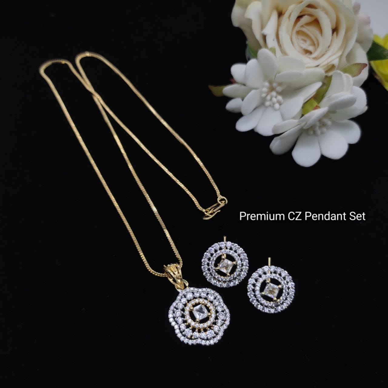 Rhodium Plated CZ Pendant Set