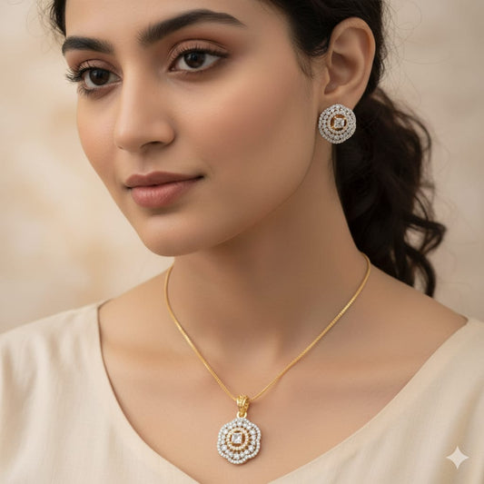 Rhodium Plated CZ Pendant Set